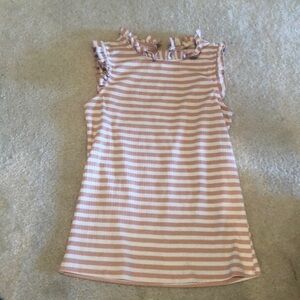 Light Pink and White striped, ruffle tank top